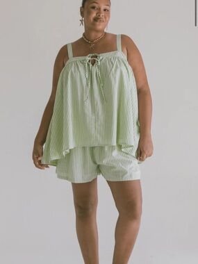 The lullaby club green and white stripe set